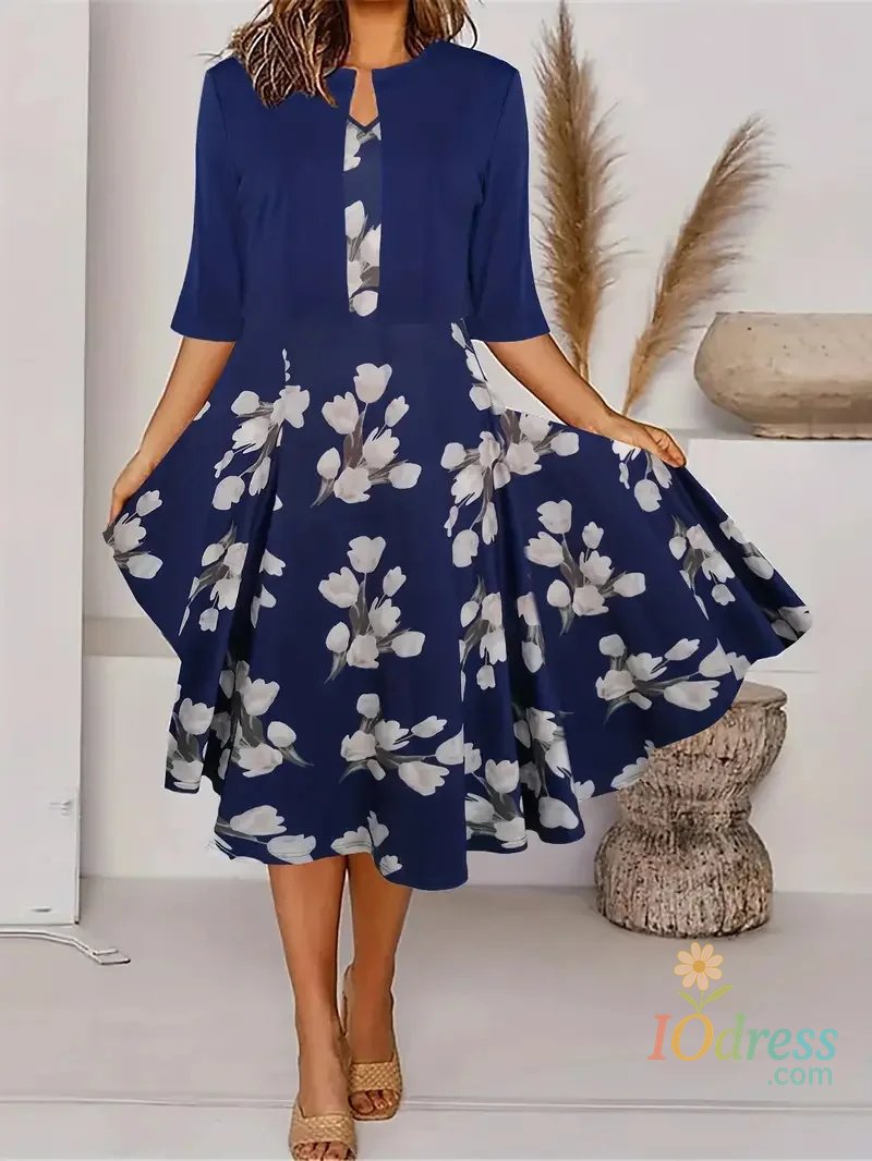 IO Dress 2024 European and American Autumn New Women's Long Dress Two Piece Flower and Grass Print Round Neck Dress Coat Women IO Dress