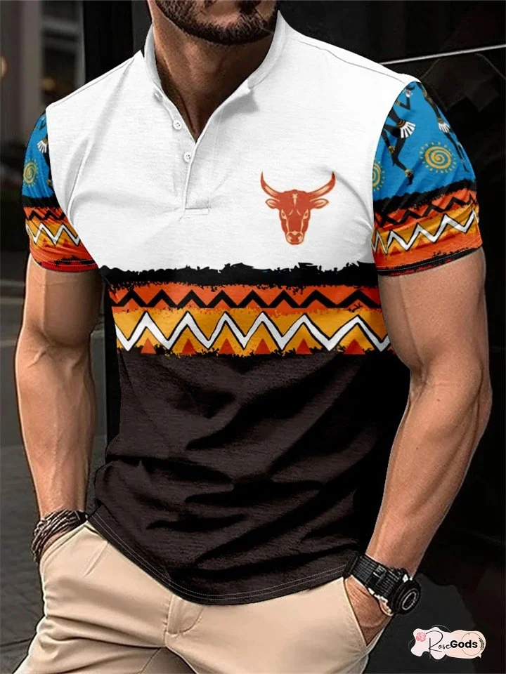 Men's Spring New 3D Digital Printing Shirt Men's Buttons Short-sleeved T-shirt