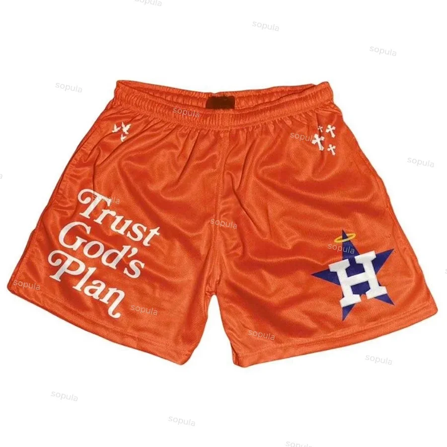 Trust God's Plan Graphic Print Mesh Shorts