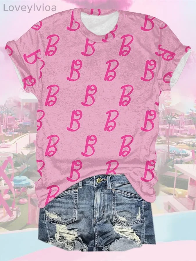 Retro Pink B Print T-Shirt