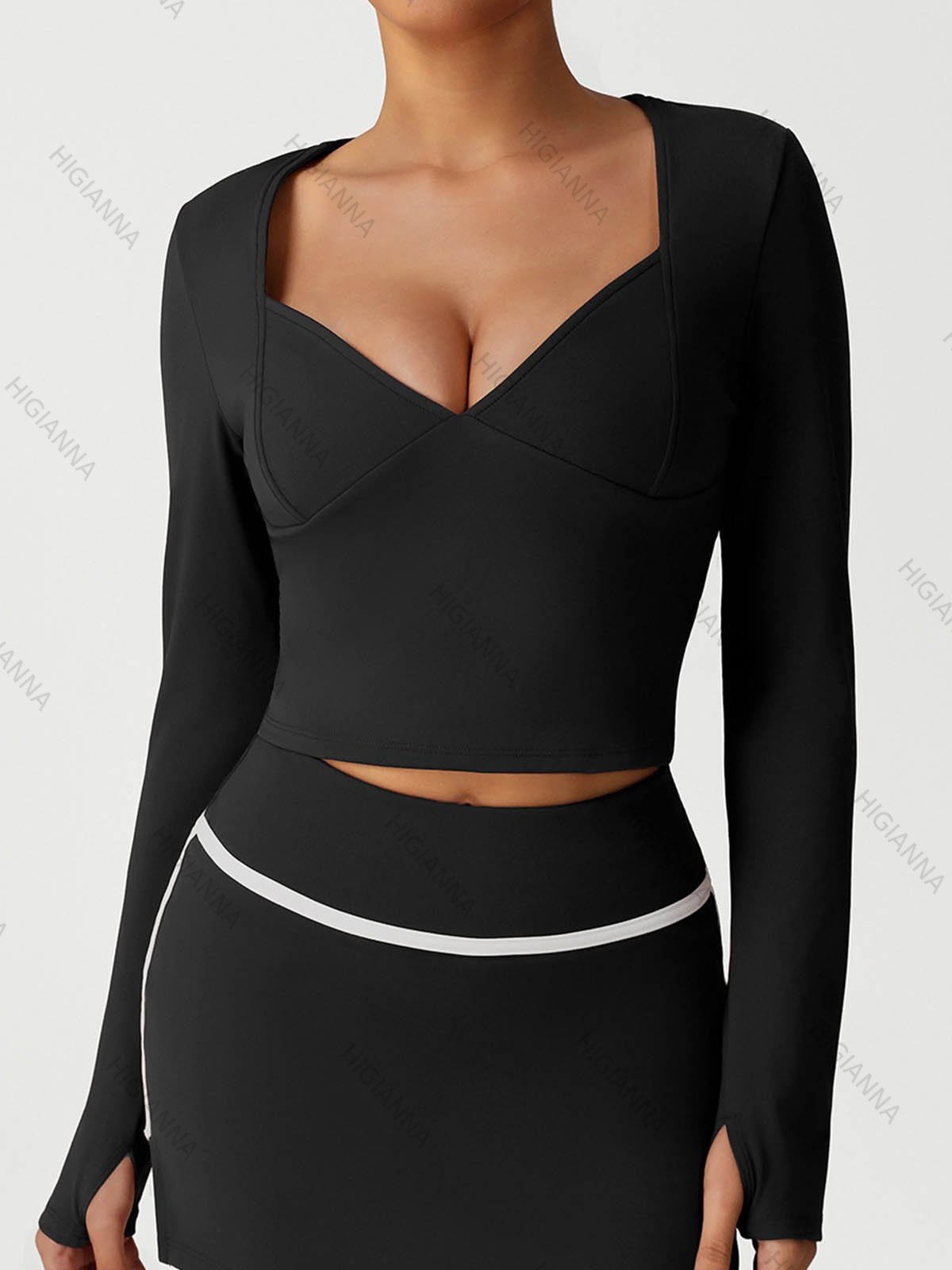 Sweetheart Neck Cropped Long Sleeve Top - HIGIANNA&reg;