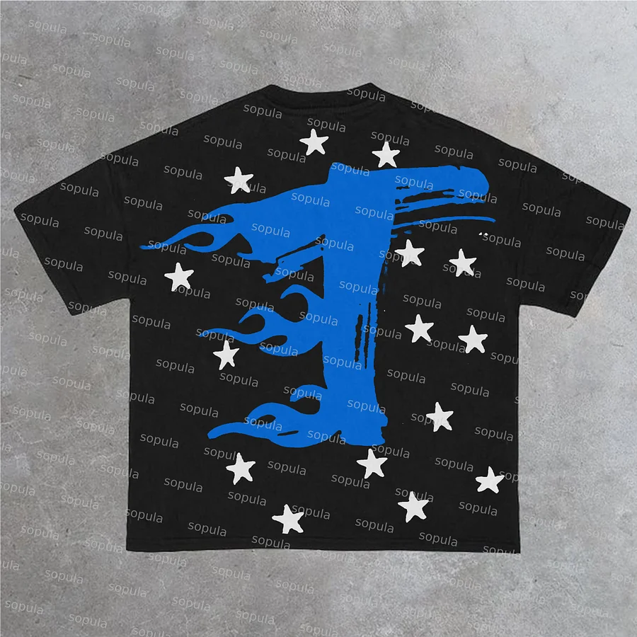 Sopula Vintage Faith Over Fear In Blue Graphic Cotton T-Shirt