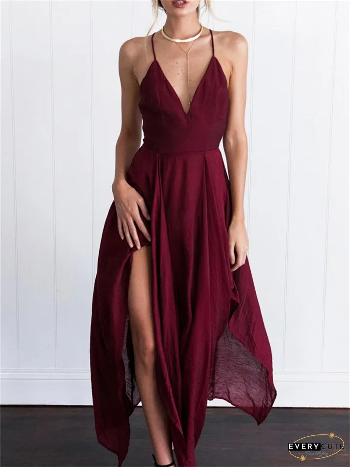 Sexy V-neck Backless High Waist Dress