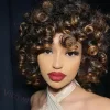 Bouncy Curly Ombre With Bangs Two Tone Color Dark Root Bob Wig