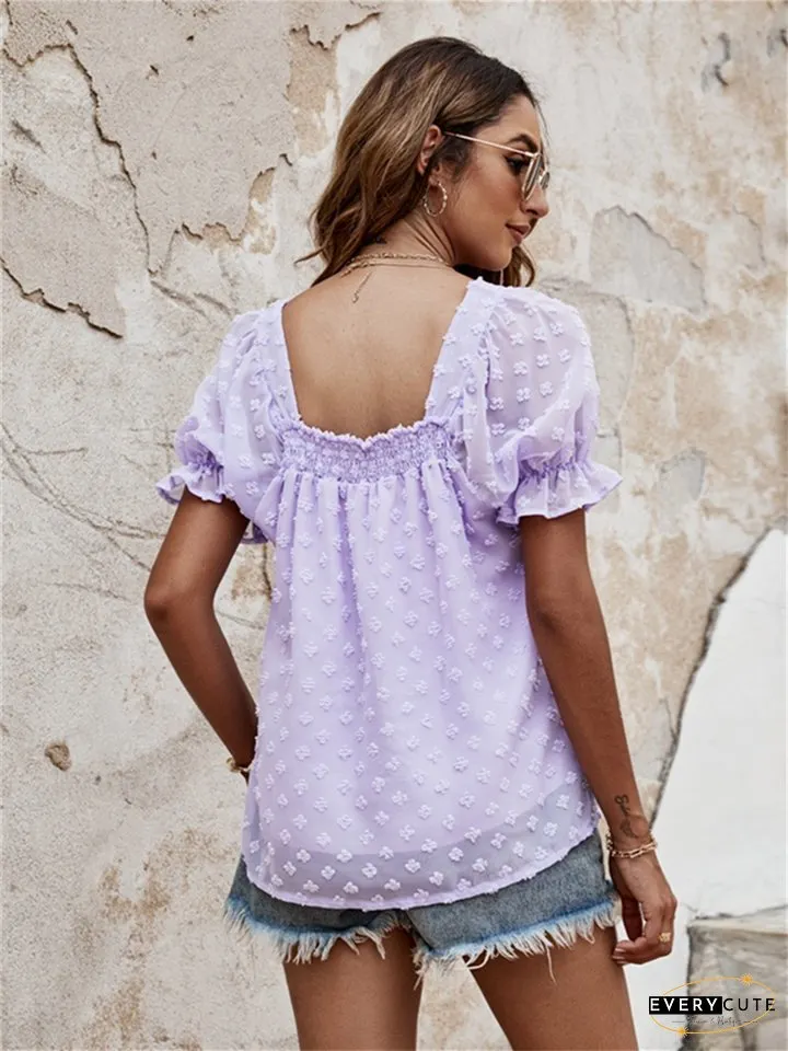 Women's Tops Summer Pump Pleated Bubble Sleeve Double Short Square Neck Chiffon Shirt Women