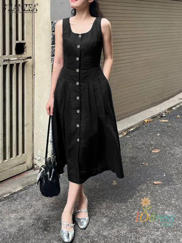 IO Dress 2025 Fashion U Neck Sleeveless Sundress Shop Summer Dress Women Elegant Work Midi Dresses Stylish Casual Holiday Vestidos Robe IO Dress