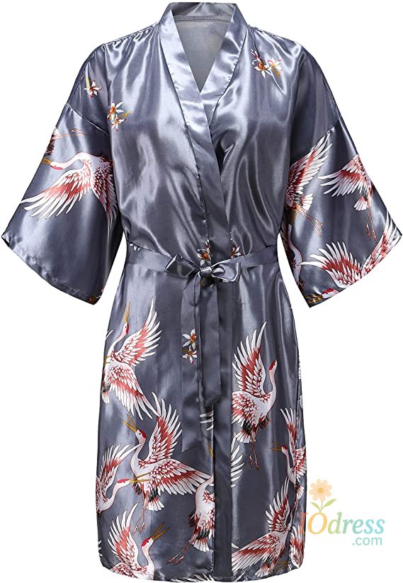 IO Dress Silk Satin Wedding Bride Bridesmaid Robe Floral Bathrobe Short Kimono Robe Night Robe Bath Robe Fashion Dressing Gown For Women