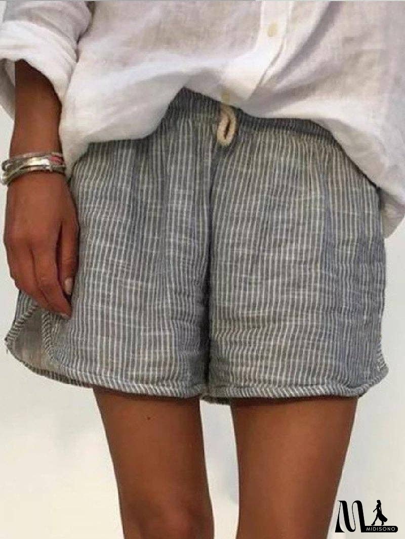 Casual Striped Loose Shorts Straight Leg Pants
