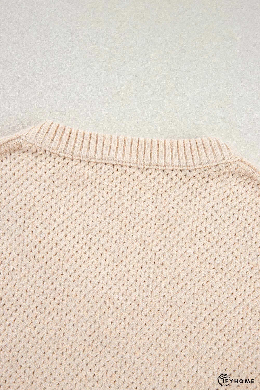 Loose Eyelet V Neck Drop Shoulder Sweater | IFYHOME