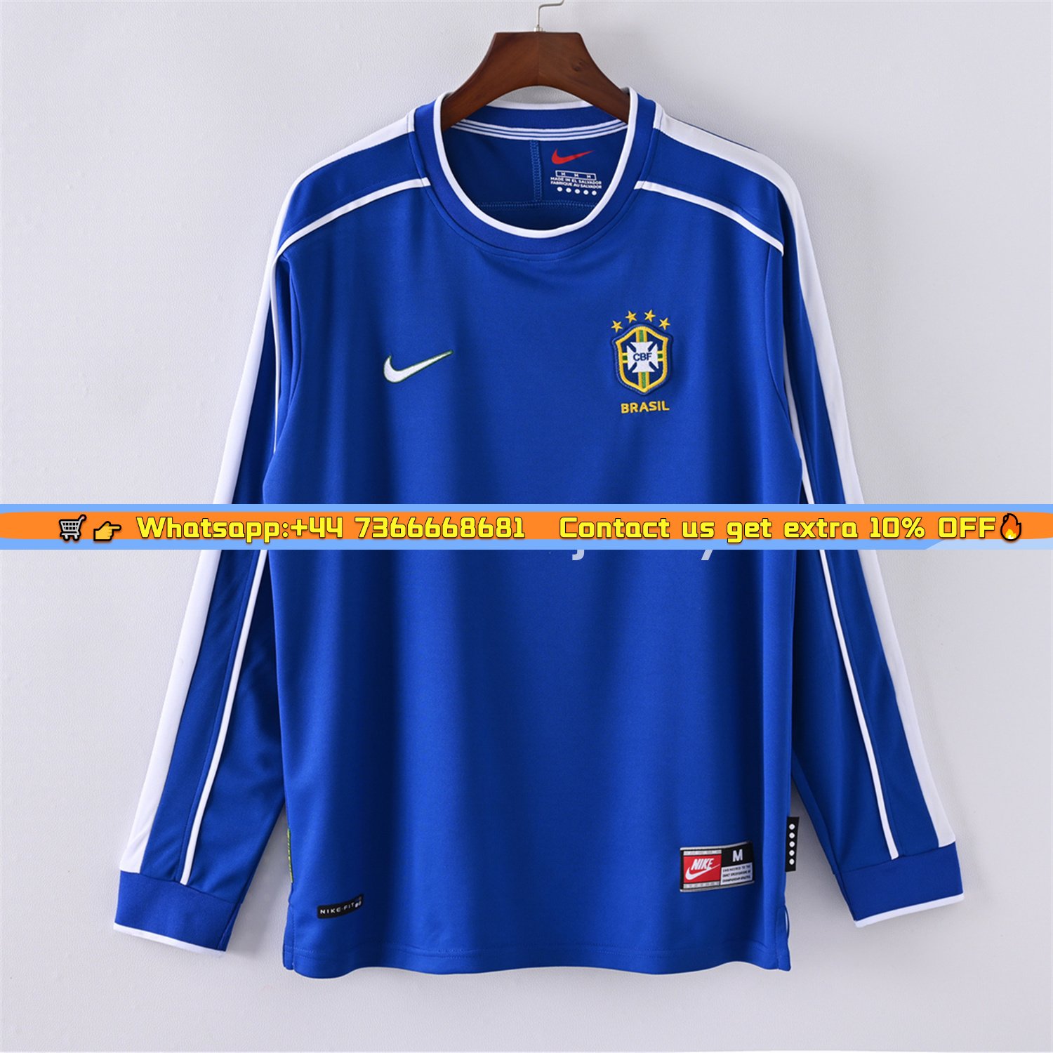 Retro Brazil 1998 Away Long Sleeves Jersey
