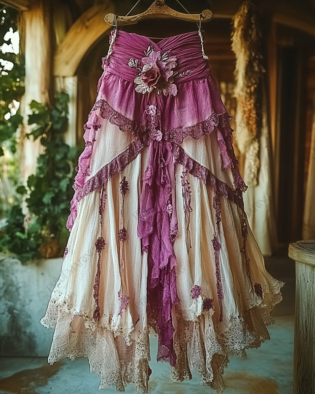 Summer Vacation Ruffle  Lace Patchwork Skirt ccdb 1da8