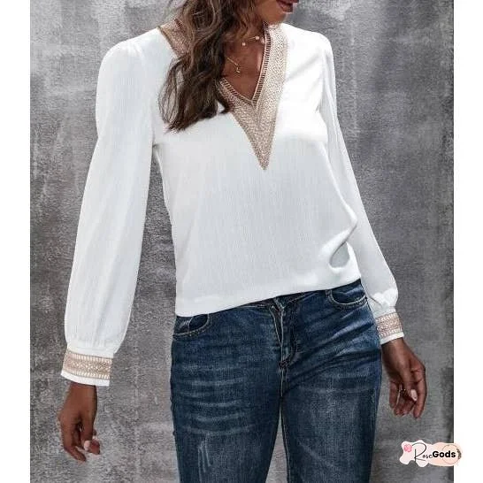 Embroidered V-Neck Blouse