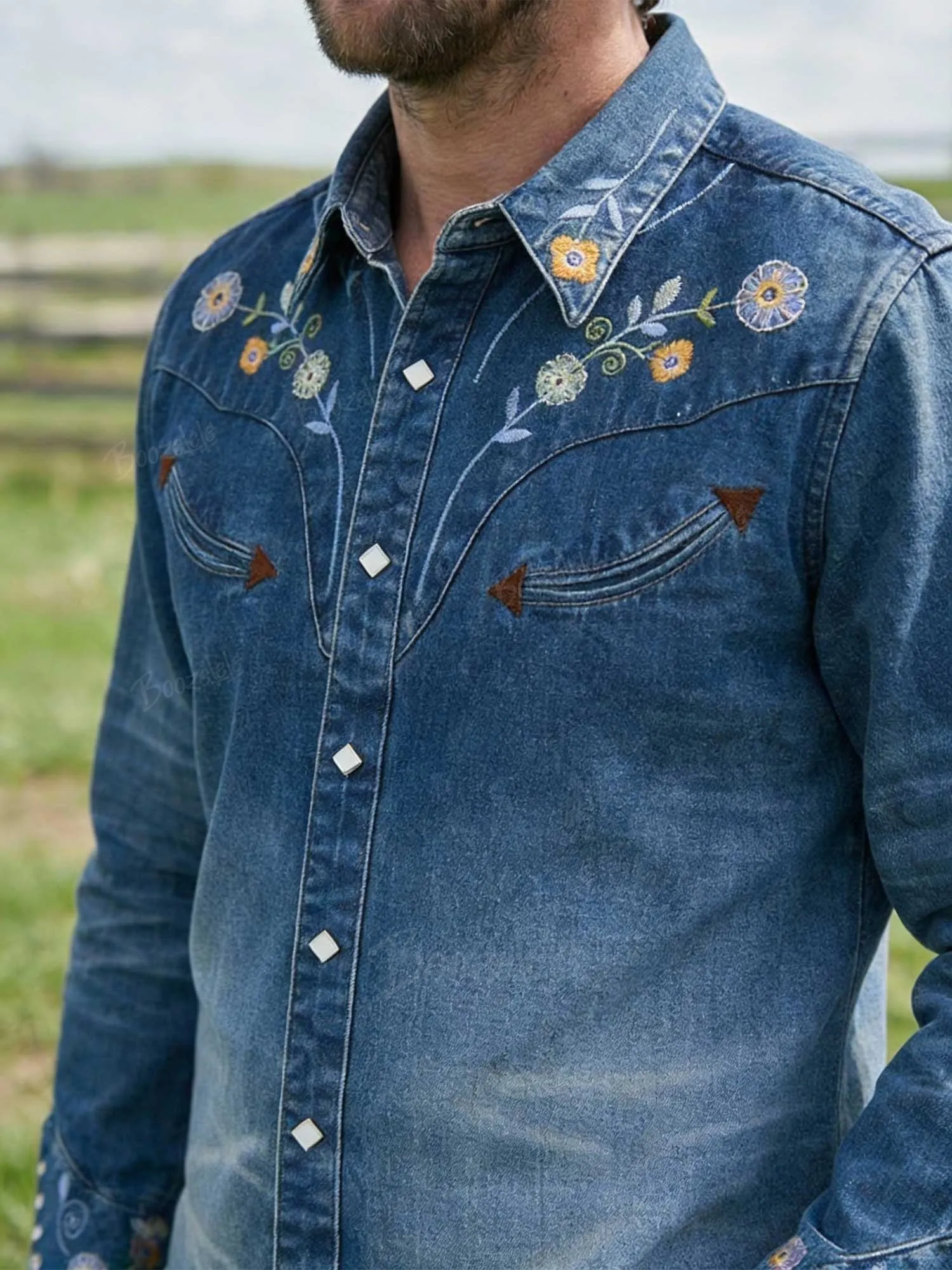Vintage Embroidered Western Denim Shirt