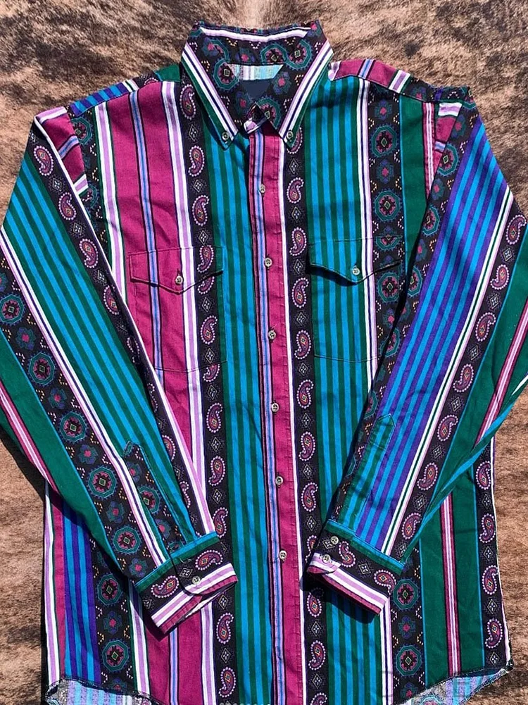 Vintage Stripe Print Casual Shirt