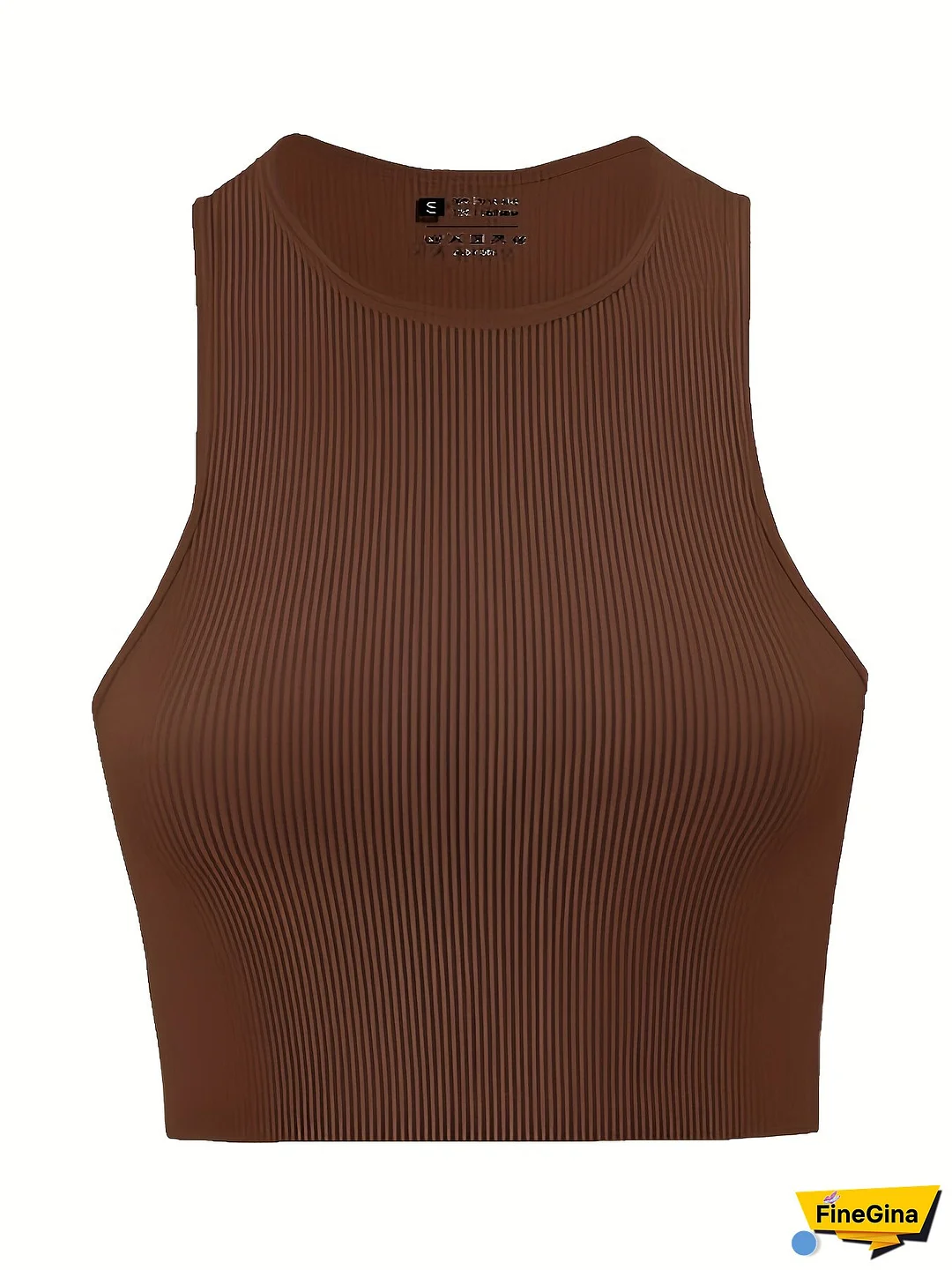 Women's Ribbed Crop Tank Top - Sleeveless High Neck, Stretchy Nylon Blend, Black, Pink, Brown - Summer Casual Wear, Machine Washable, Form-Fitting Design