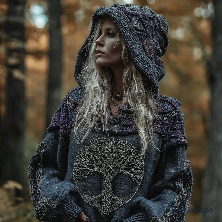 Women's Viking Tree Of Life Vintage-style Hooded Sweater