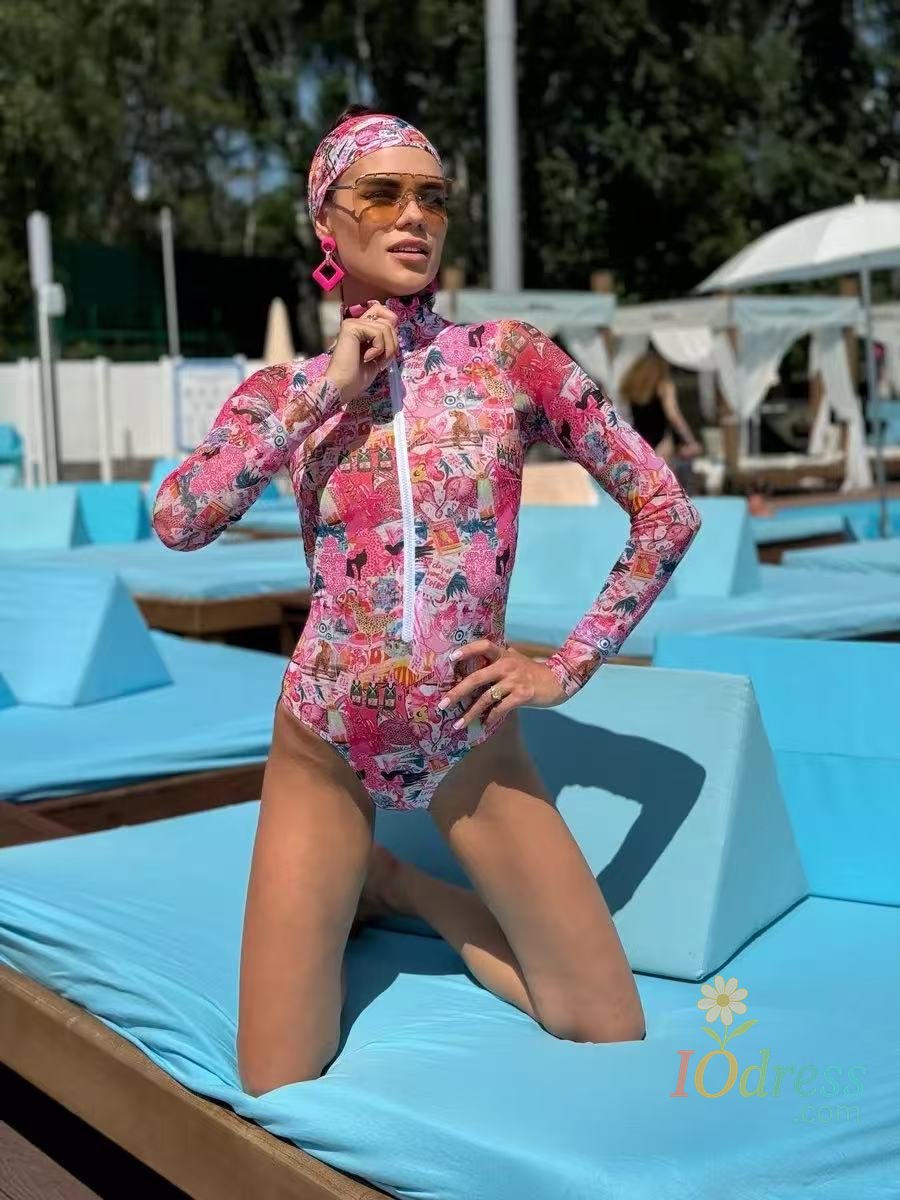 IO Dress Women Long Sleeve Zipper Swimsuit UV Protection Rash Guard SPF Sunblock Surfing Suit Diving Swimwear Beach Sportswear Bodysuits