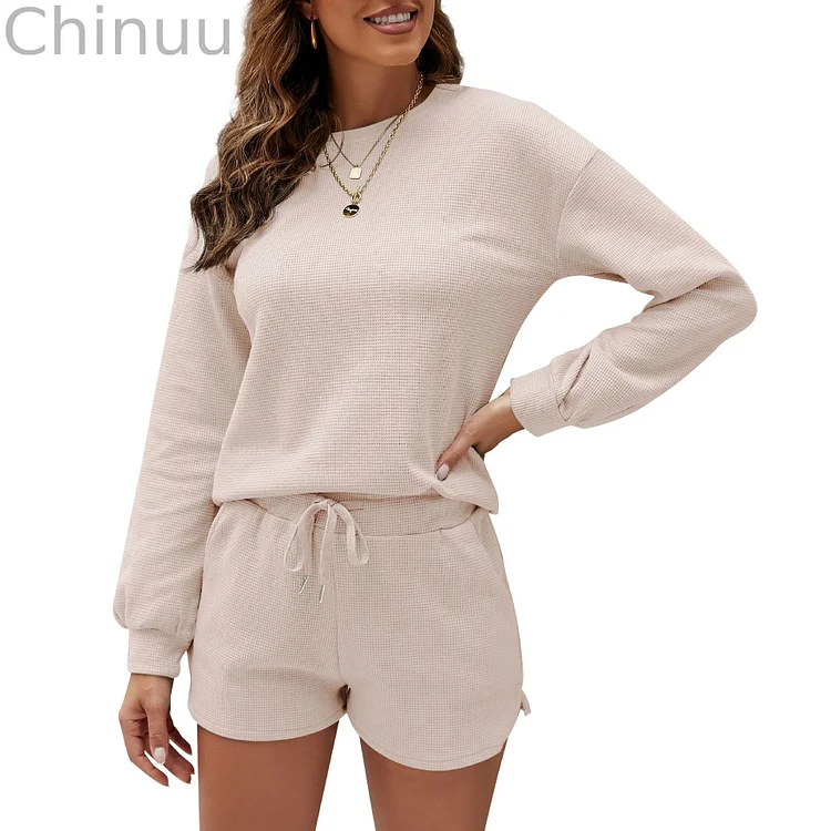 Long-sleeved Shorts Home Service Waffle Two-piece Suit