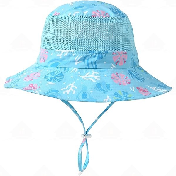 Home Prefer UPF50+ Wide Brim Sun Hat Boys Girls Sun Protection Hat Zoo Beach Swim Safari Bucket Hat for Baby Toddler Kid  Sea Flower