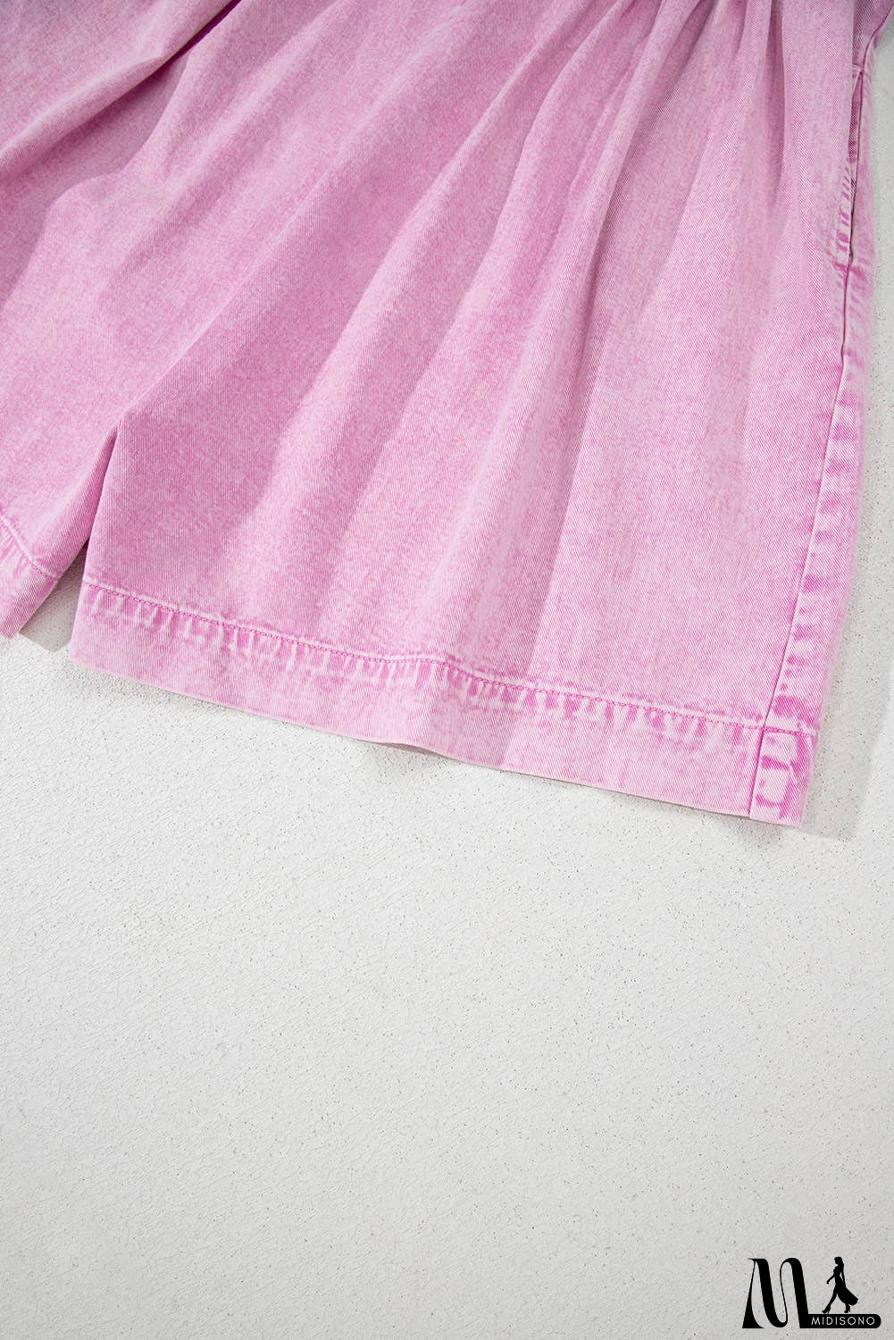 Mineral Wash Pleated Bust V Neck Denim Romper