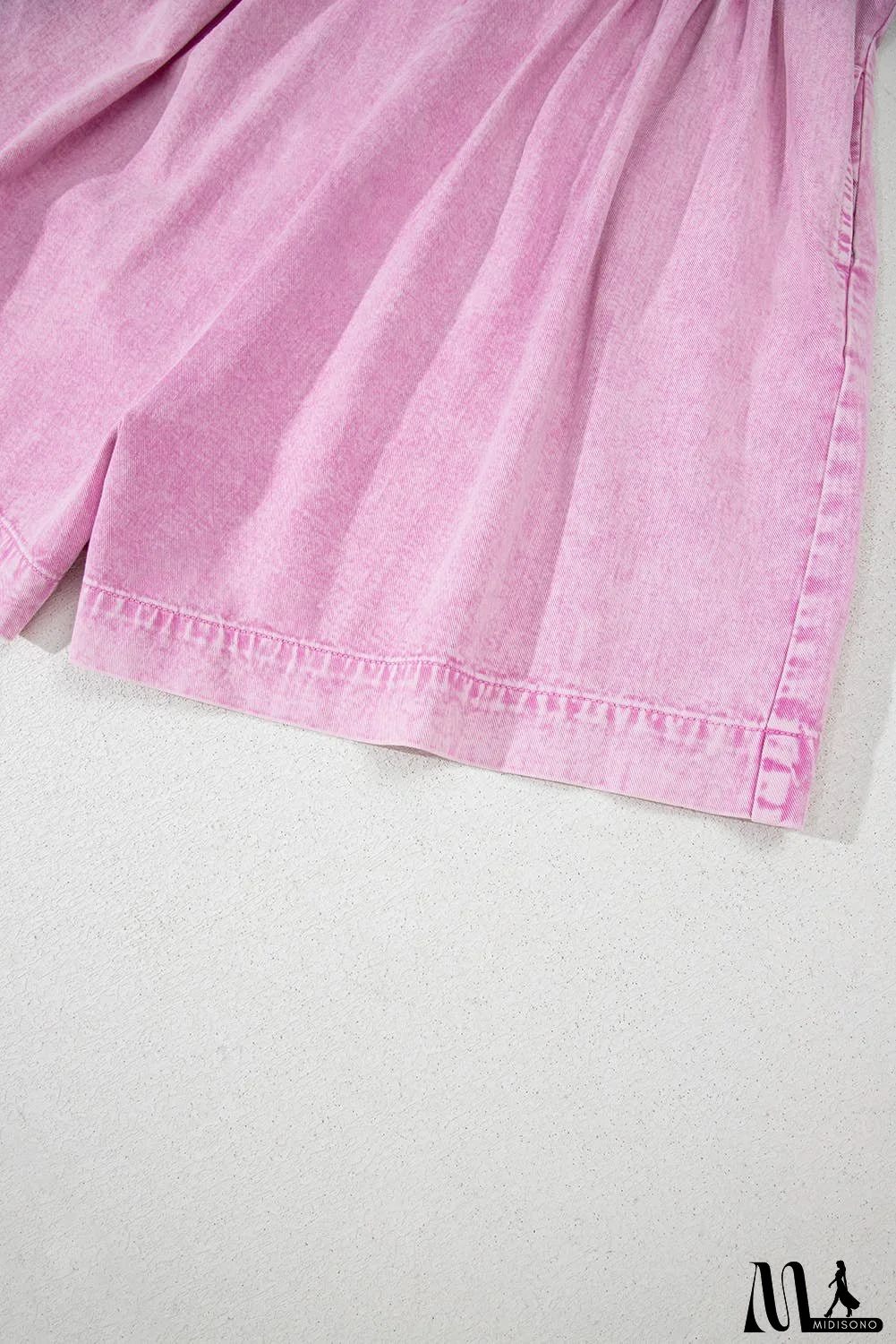 Mineral Wash Pleated Bust V Neck Denim Romper