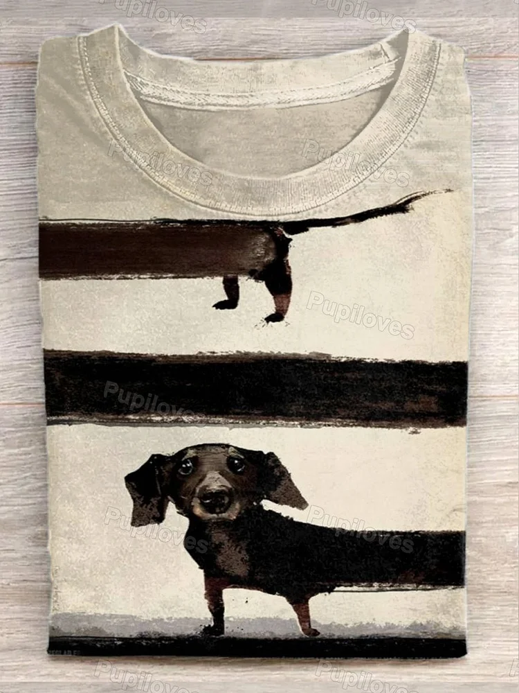 Pupiloves Pupiloves  Unisex Funy Dog Art Print Casual Round Neck Short Sleeve T-Shirt