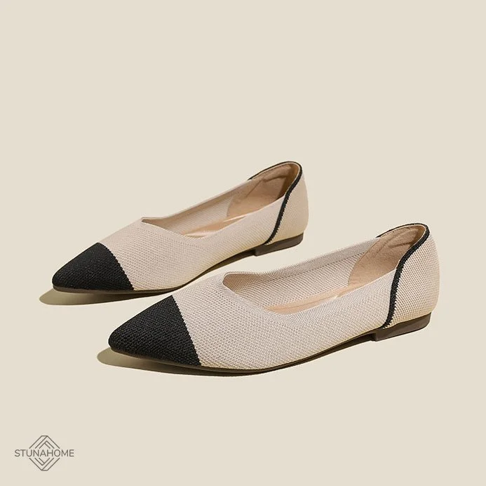 Stunahome V-KNIT Apricot Almond-Toe Ballet Flats 1 Stunahome.com