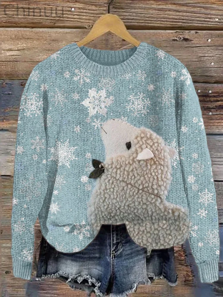 Sheep Fleece Snowflakes Cozy Knit Sweater