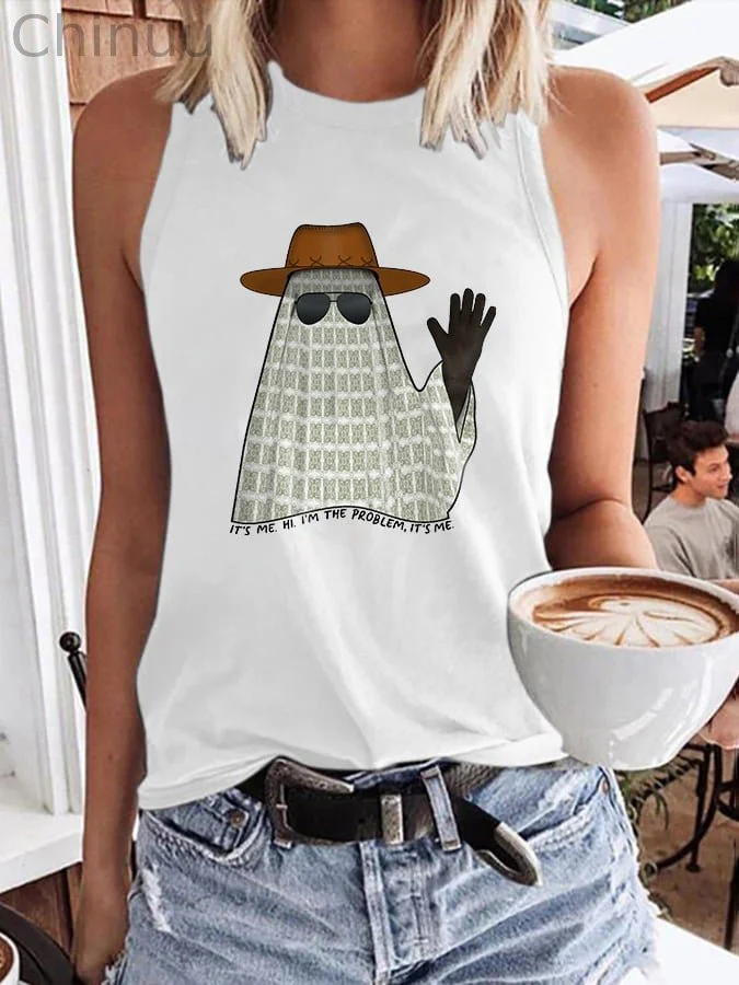 Vintage Ghost It's Me, Hi, I'm The Problem, It's Me Print Tank Top