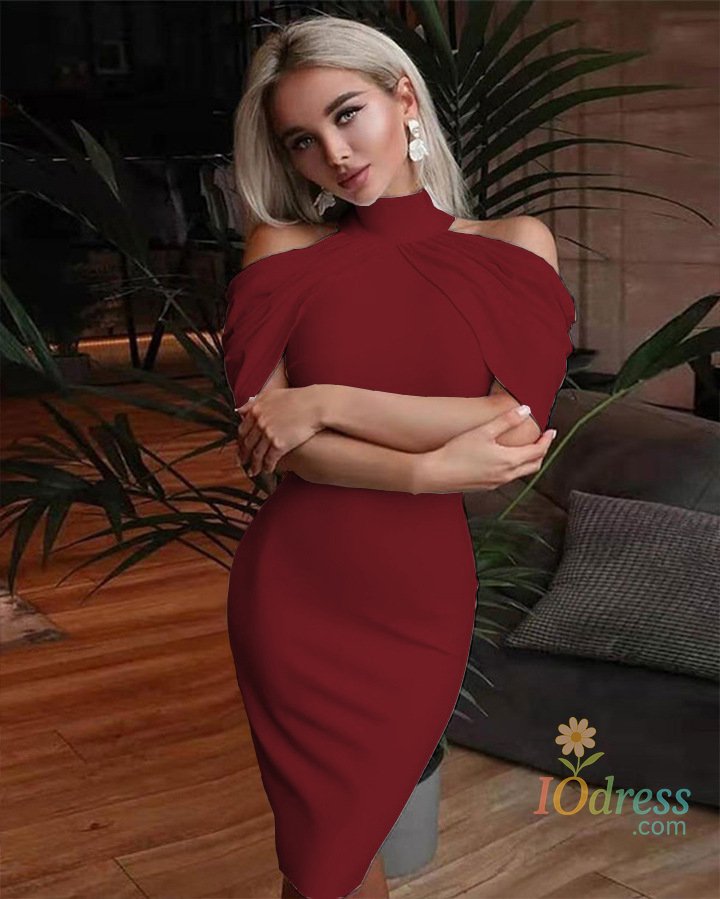 IO Dress 2024 New Solid Color Slim Midi Dresses Women Halter Neck Off Shoulder Package Hip Bodycon Elegant Temperament Ladies Party Dress