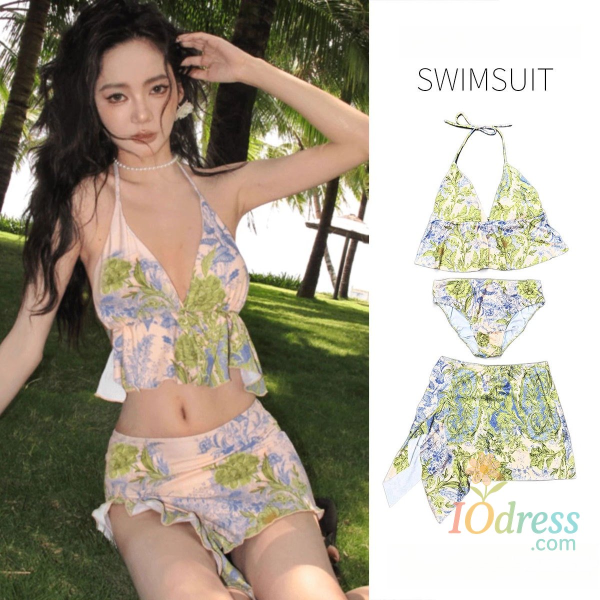 IO Dress New Swimsuit Women's Sexy Printed Split Bikini 3-piece Set To Cover The Belly and Look Thin Seaside Vacation Hot Spring Swimsuit