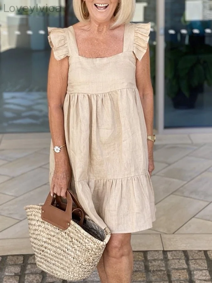 Women'S Casual Cotton And Linen Dress