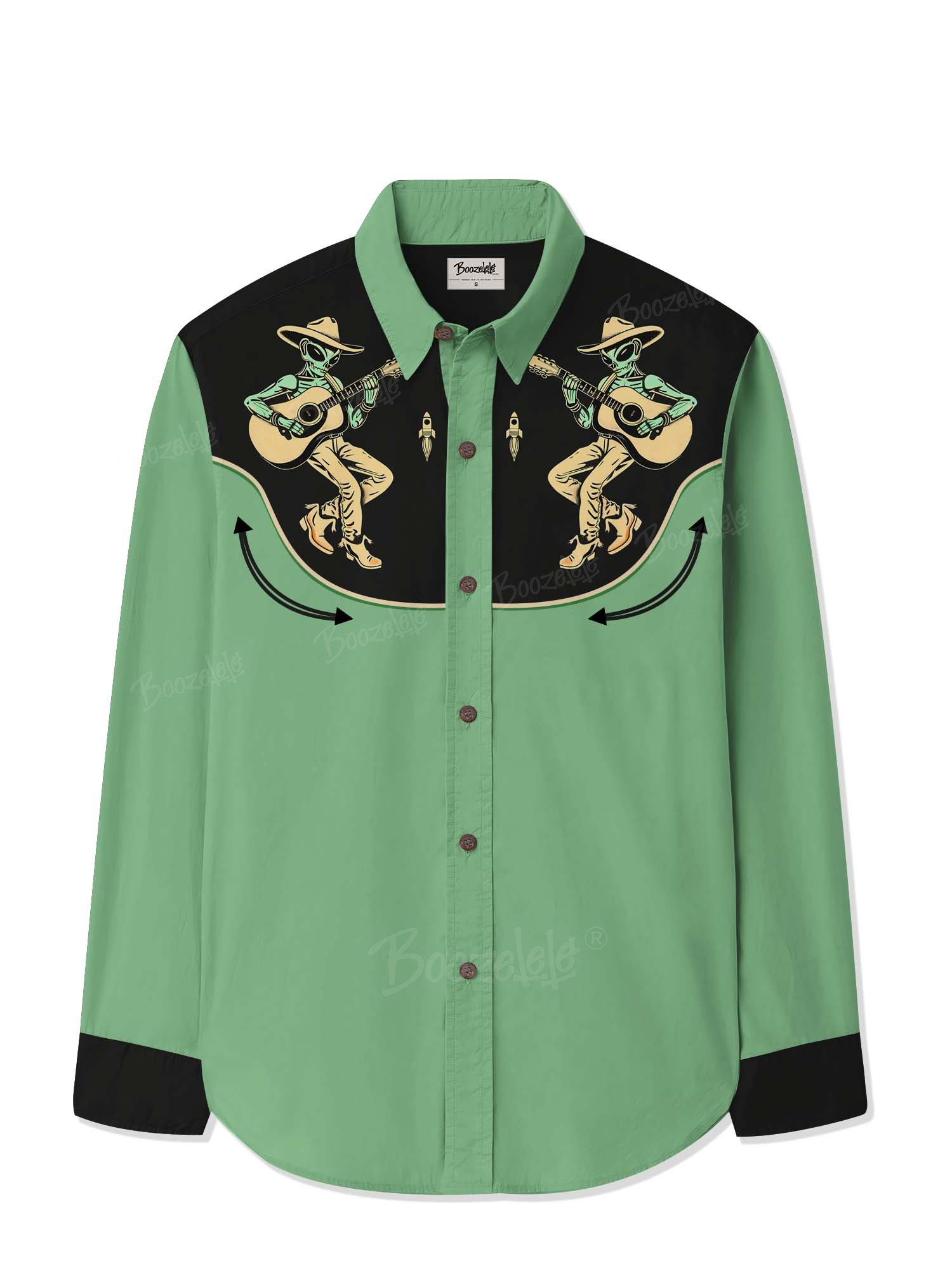 Alien Cowboy Playing Guitar - 100% Cotton Long Sleeves Shirt