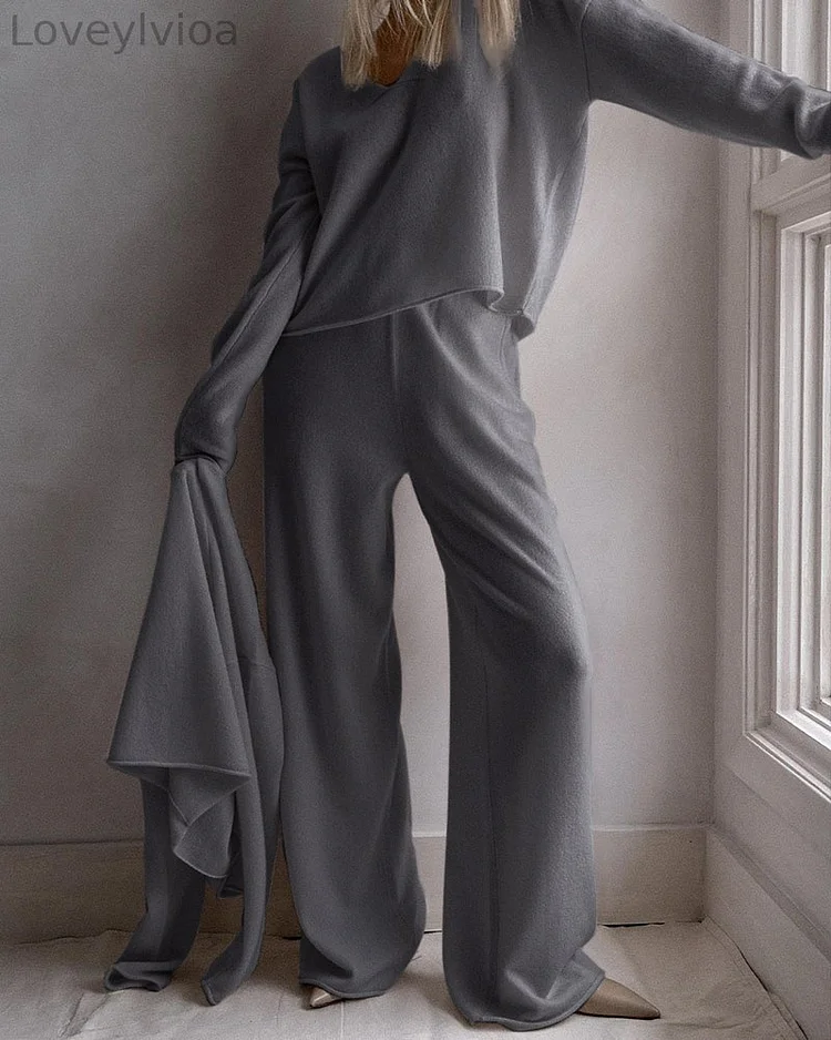 V-neck loose everyday casual two-piece set