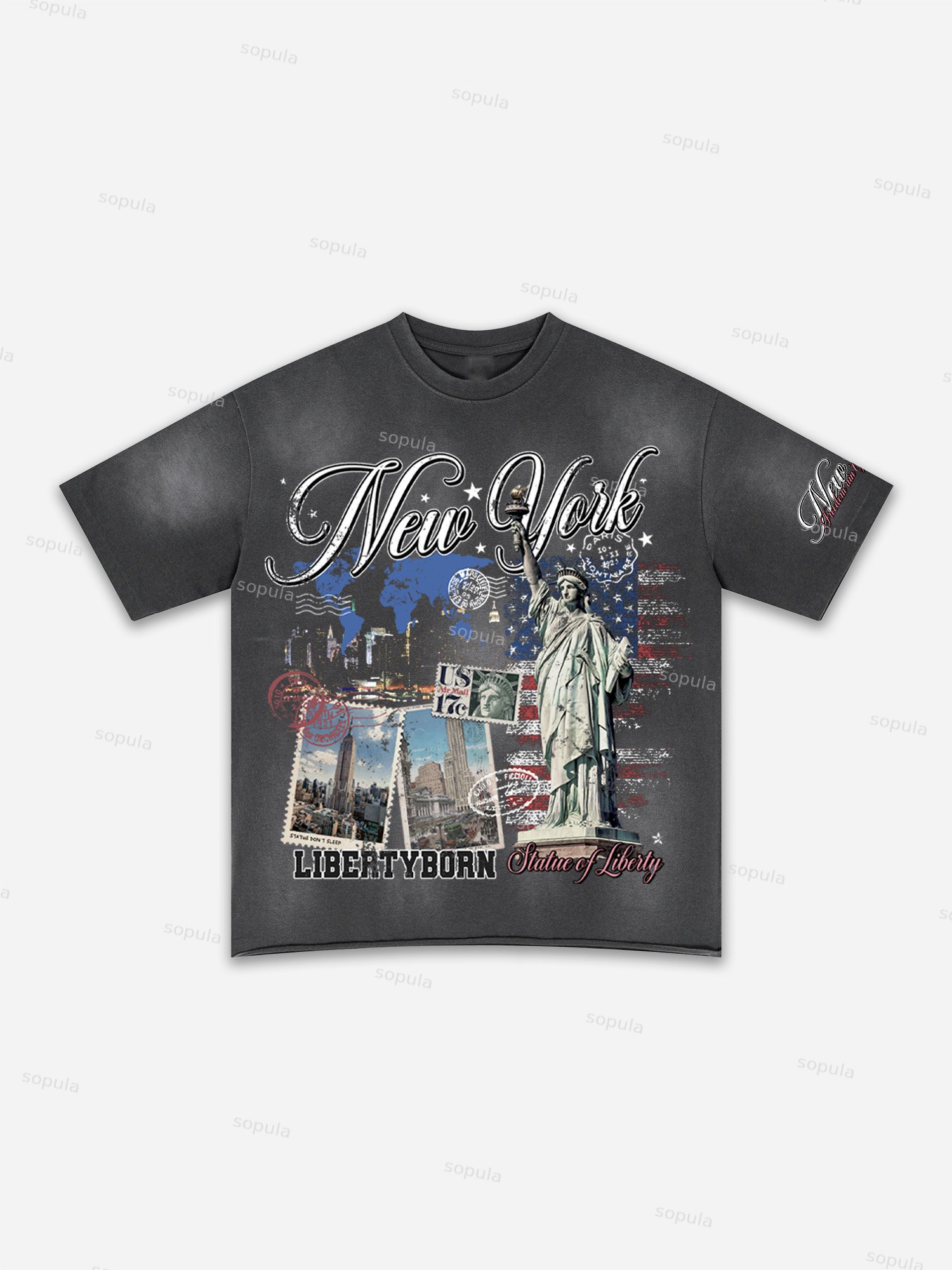 New York City Statue Of Liberty Retro Graphic Washed T-shirt