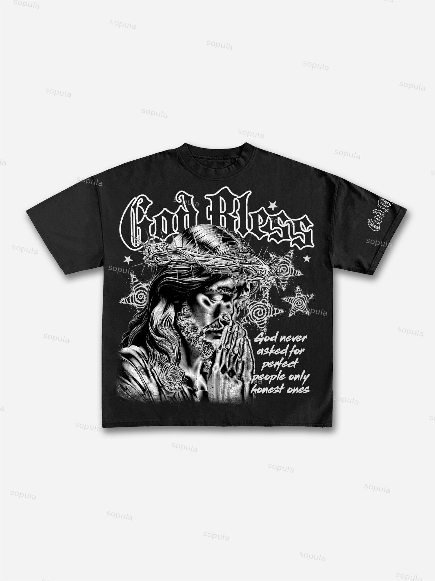 God Bless Silver Jesus Vintage Graphic Cotton T-shirt