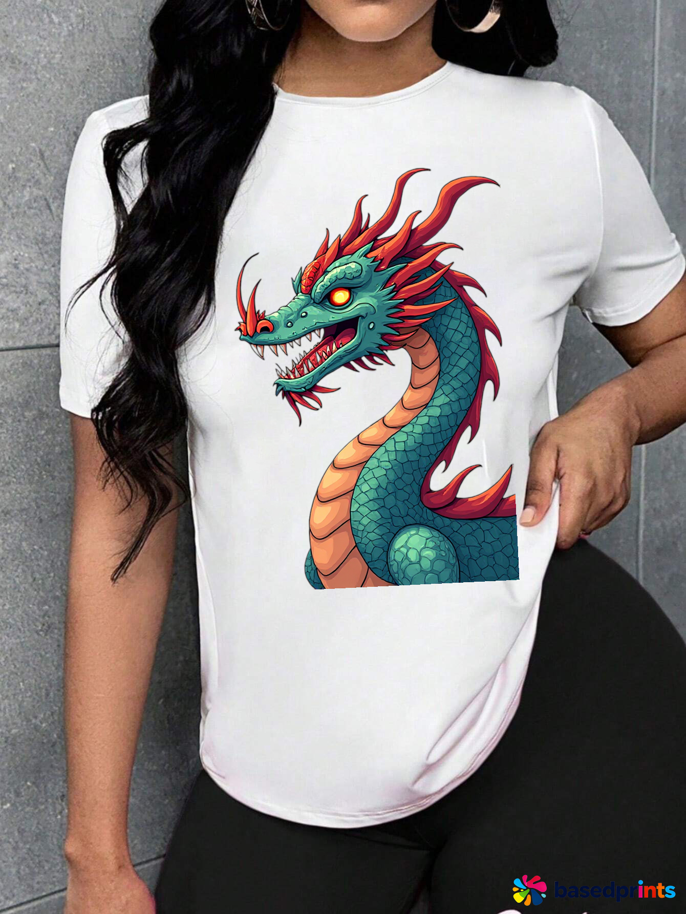 White Dragon Print T-Shirt