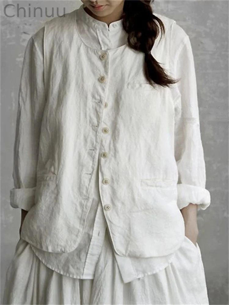 Vintage Buttonthrough Linen Blend Vest
