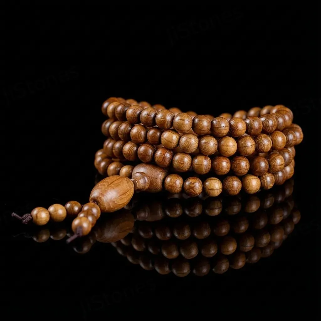 JiStones Serenity Series: 108-Bead Six-Dao Natural Wood Mala Necklace