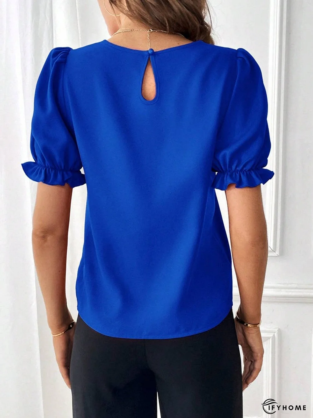 Round Neck Flounce Sleeve Blouse | IFYHOME