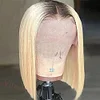 Ombre Blonde Centre Parting Short Bob Hair Staight Wigs