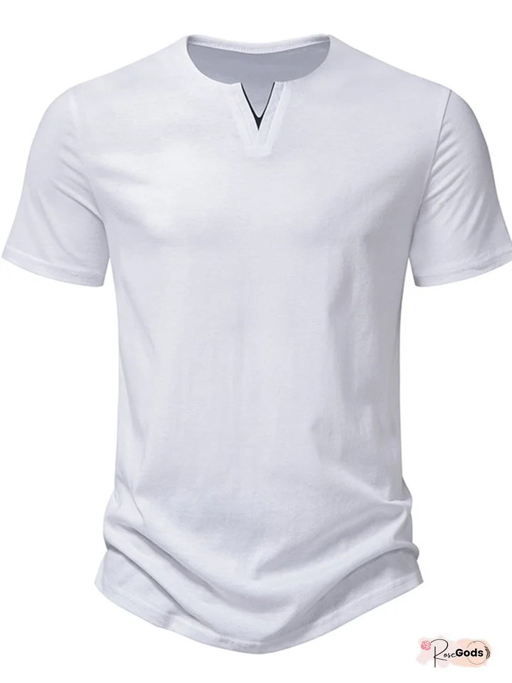 Men's V-neck Casual Fashion Short-sleeved V-neck T-shirt Fashion Stretch Half-sleeved Body Shirt Summer Men's Tops