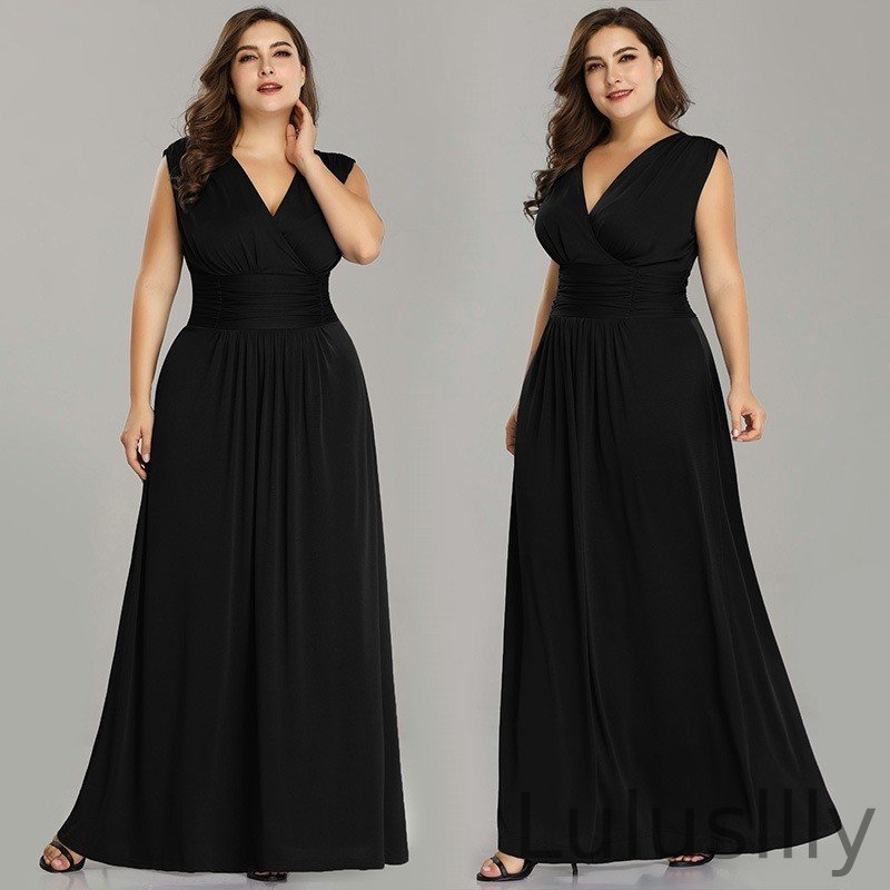 Elegant Plus Size Wedding Party Dress Long Chiffon Sleeveless Evening Gown - lulusllly