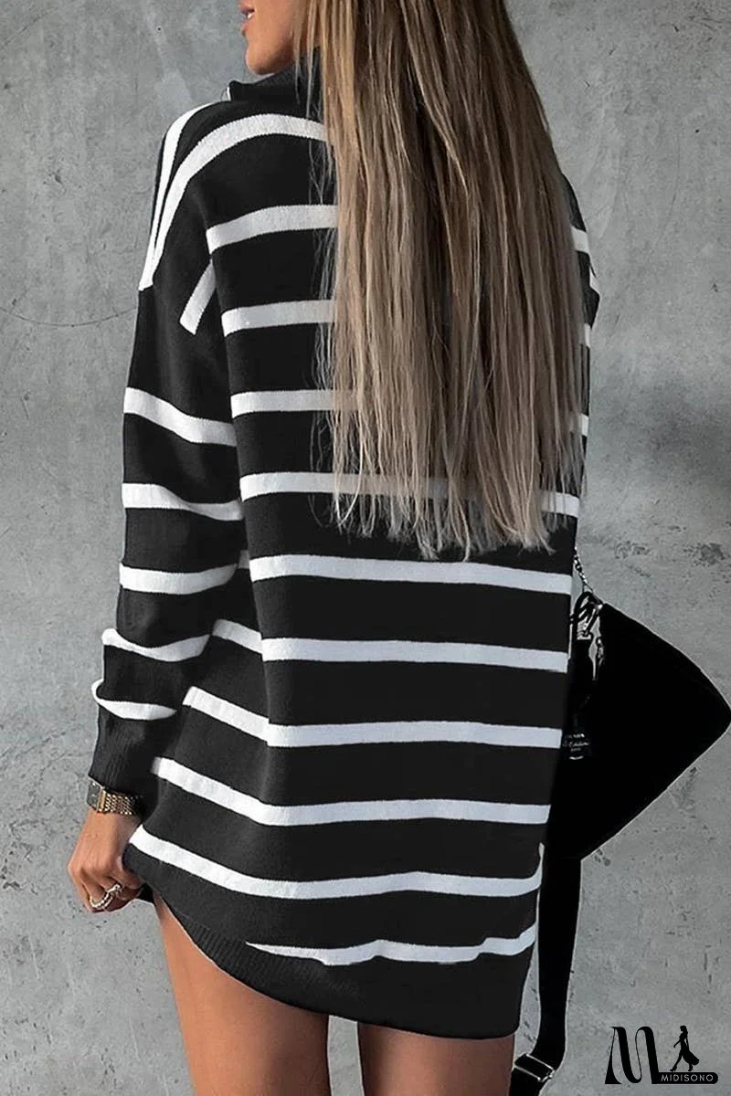 New V-Neck Striped Loose Casual Knitted Dress
