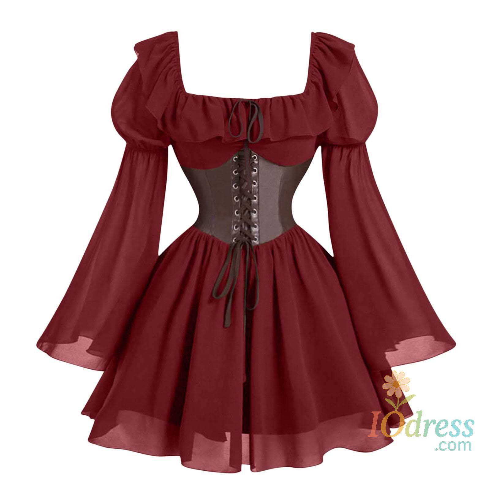 IO Dress Renaissance Period Medieval New Long Sleeved Women's Bubble Sleeve Dress Halloween Fashion Retro New Party Waist Cinched Skirt IO Dress Store