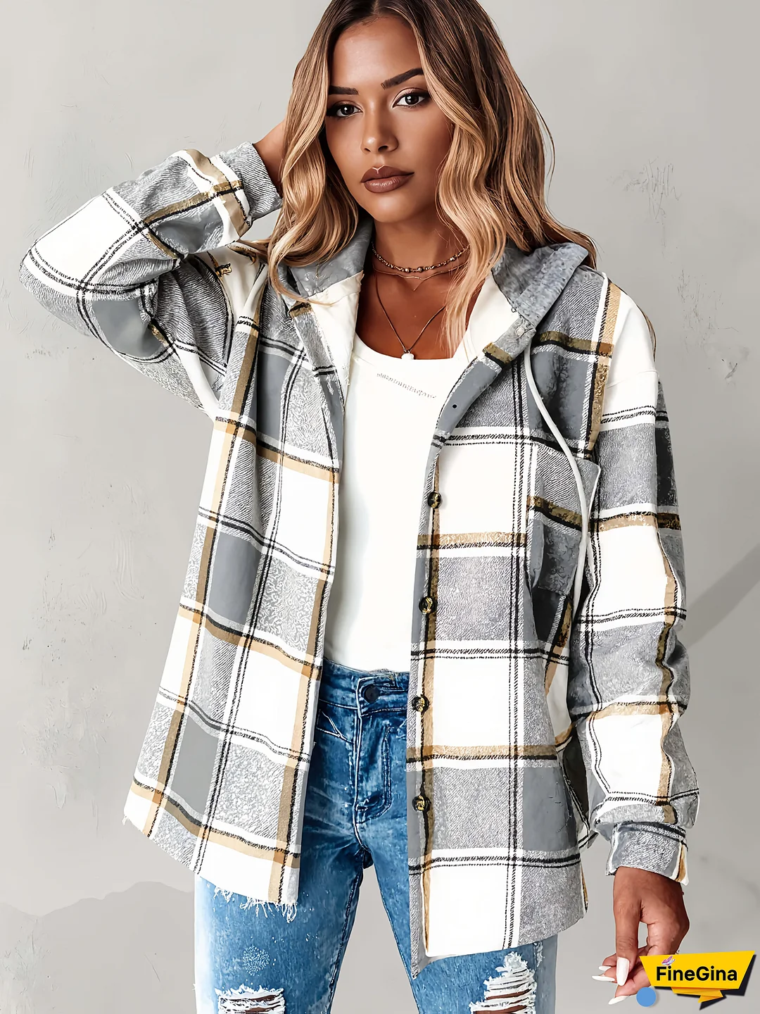 Women's Oversized Checkered Jacket with Fleece Lining - Hooded Plaid Coat, Long Sleeve Casual Winter Spring Fall Outerwear, Brown/Black/Gray/Beige Tartan Pattern, Machine Washable Relaxed Fit Jacket for Everyday & Formal Outfits