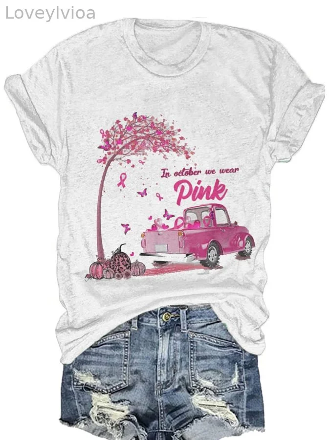 Women'S In october we wear pink Breast Cancer Awareness Print T-Shirt