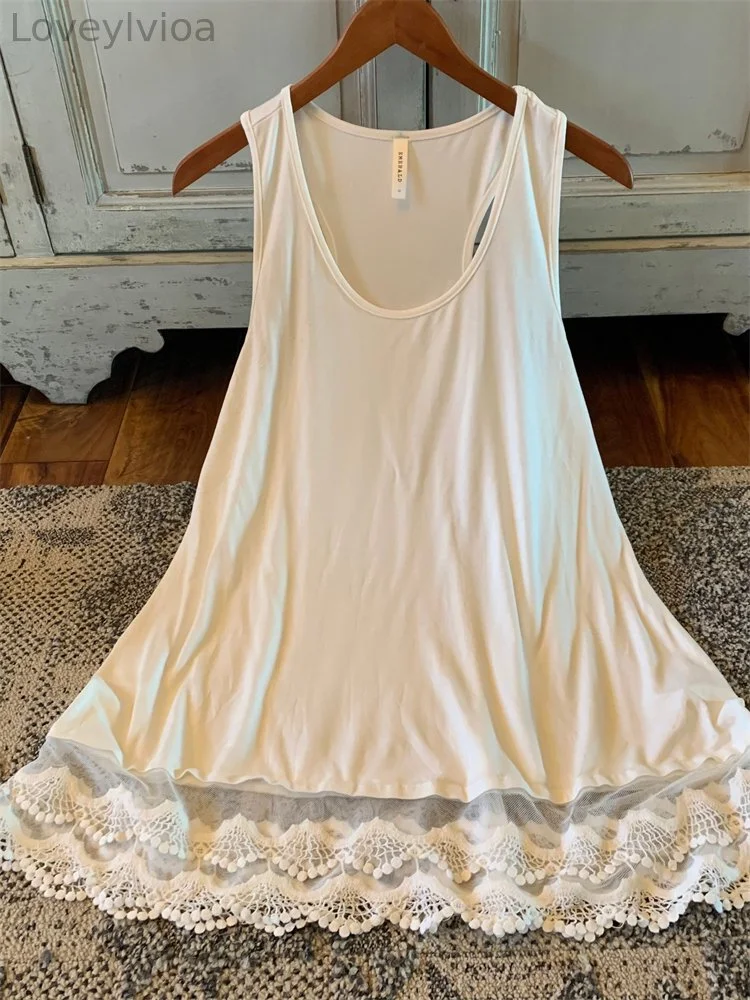 Flowy Lace Hem Comfy A Line Tank Top