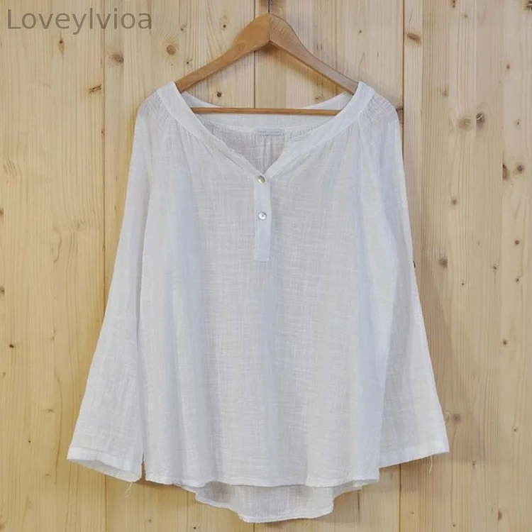 Solid Color V-Neck Long Sleeved Blouse
