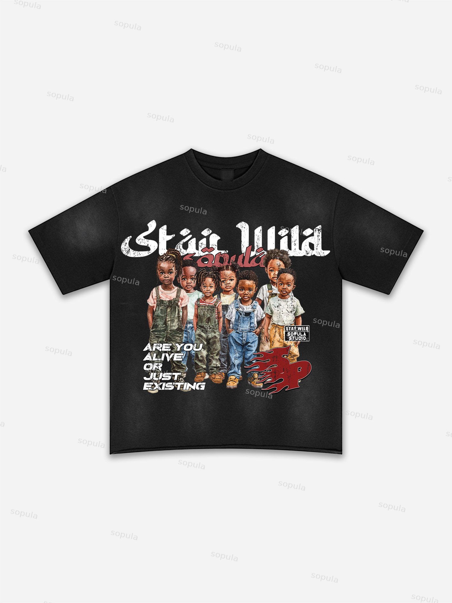 Cool Children Portraits Are You Alive Or Just Existing Print Washed T-shirt